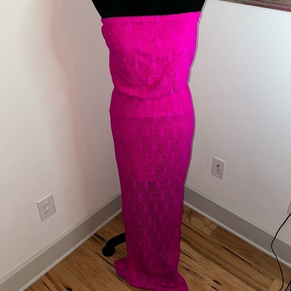 Lilly Pulitzer Emmet Bright Pink / Magenta strapless lace Maxi Dress Sz XS - Picture 4 of 11